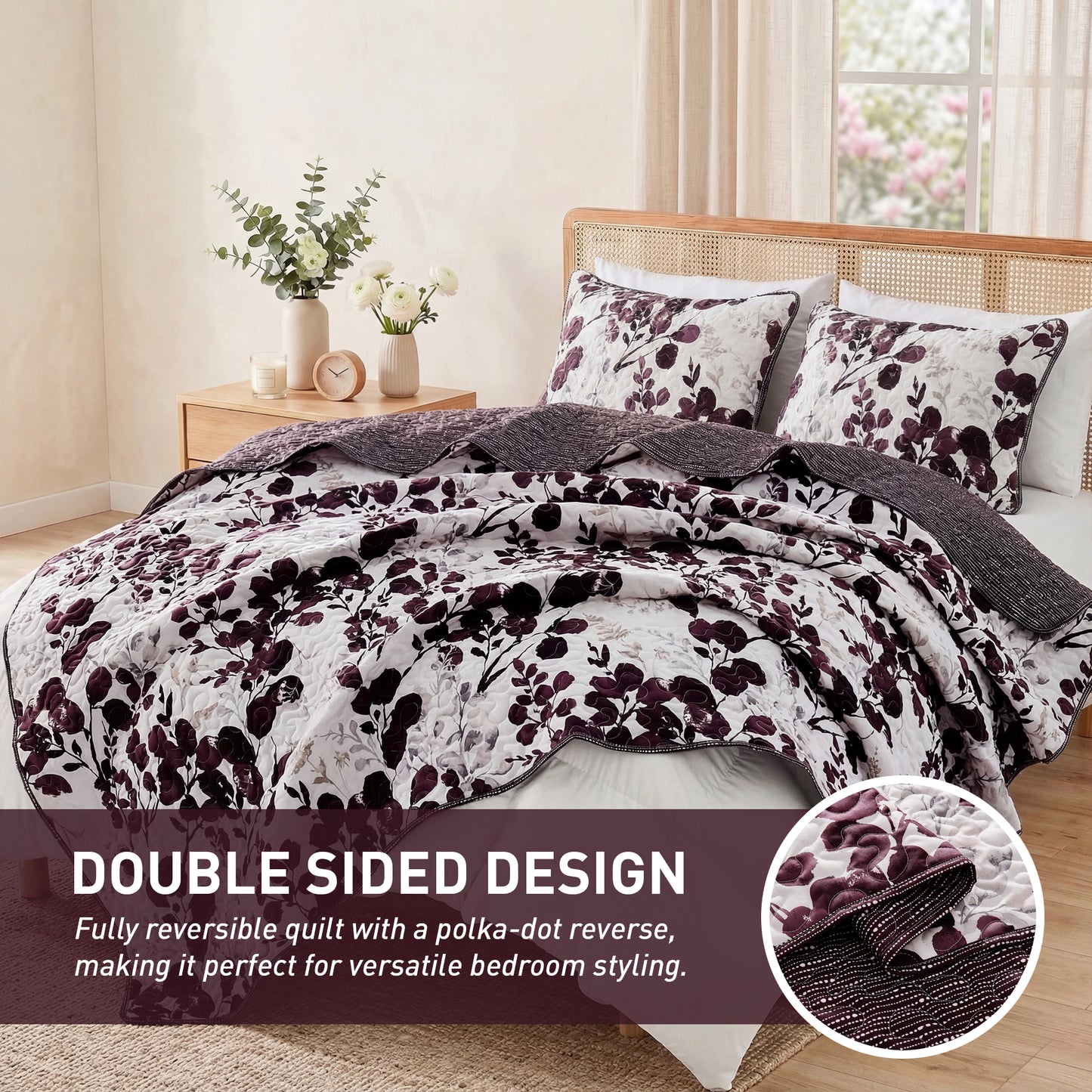 Floral Botanical Garden Style Quilt Bedspread with Sham