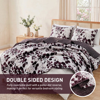 Floral Botanical Garden Style Quilt Bedspread with Sham
