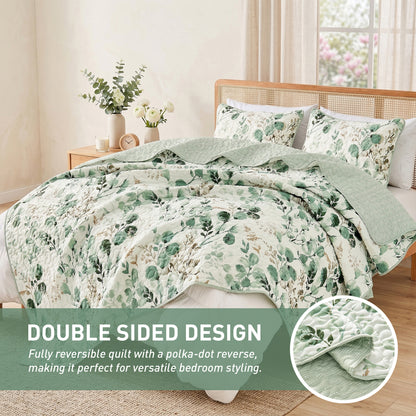 Floral Botanical Garden Style Quilt Bedspread with Sham
