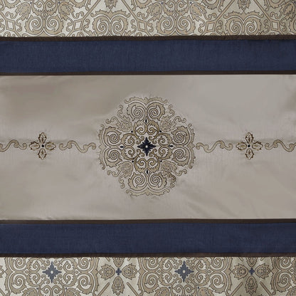 Traditional Embroidered Medallion Bathroom Shower Curtain with 12 Button Holes