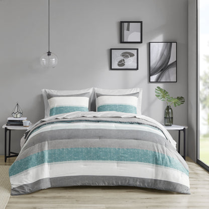 7 Piece Stripe Comforter Set Bed in a Bag Bedding Set for Dorm Room, Comforter Bed Set with Flat Sheet and Fitted Sheet