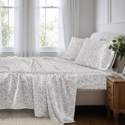 Printed Satin Bed Sheets, 3-Piece Luxury Silky Bedding Sets with Pillowcase