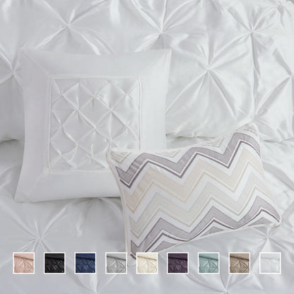 Tufted Pintuk Bed in a Bag Bed Set, Satin Luxury Grey Comforter Bedding Set with Decor Pillow