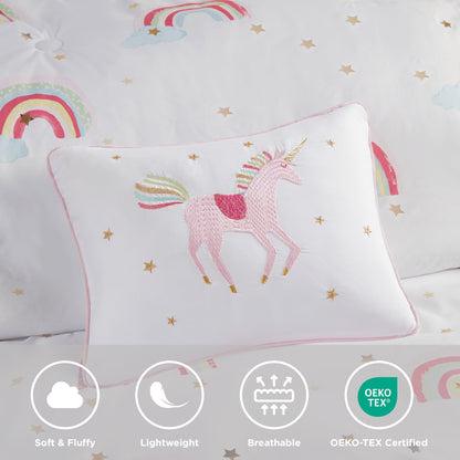 8-Piece Rainbow and Metallic Stars Girls Comforter Bedding Set with Bed Sheets