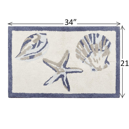 Cotton Bathroom Rug Reversible Coastal Machine Washable