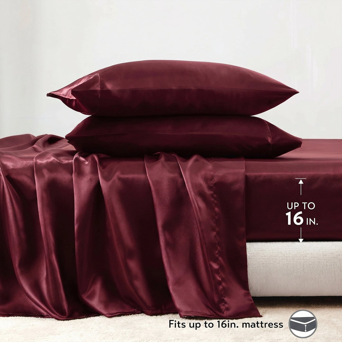 Satin Silky Bedding Sheet Set, Silky Sheen and Cloud-Soft Bed Sheet with Deep-Pocket Fitted Sheet