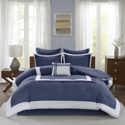 7 Piece Microfiber Comforter Set, Navy