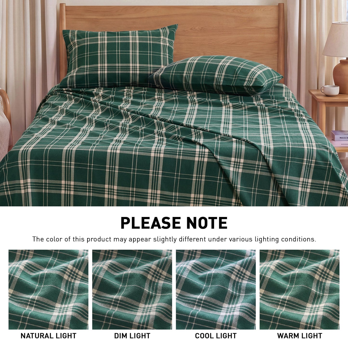 Cotton Flannel Sheet Set, 100% Cotton Bed Sheets Set with Deep Pocket