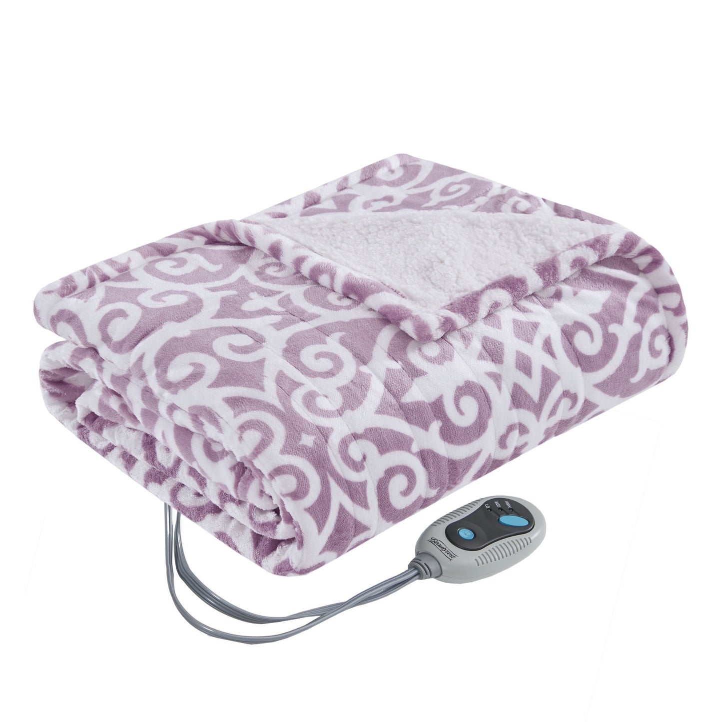 Heated Berber Wrap Damask Sherpa Snuggle Electric Throw Blanket