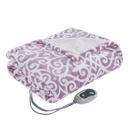 Heated Berber Wrap Damask Sherpa Snuggle Electric Throw Blanket