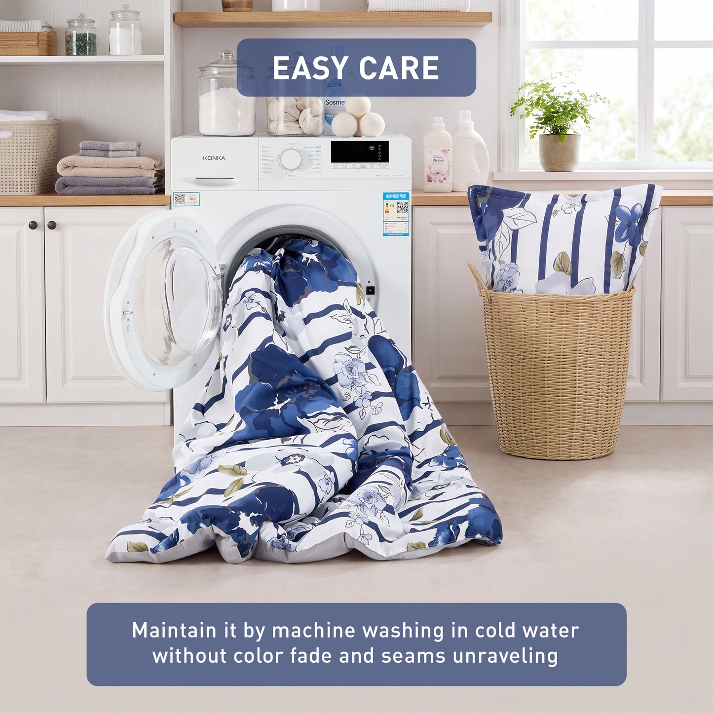Rosalie Stripe Floral Bedding Comforter Set with Decorative Pillow