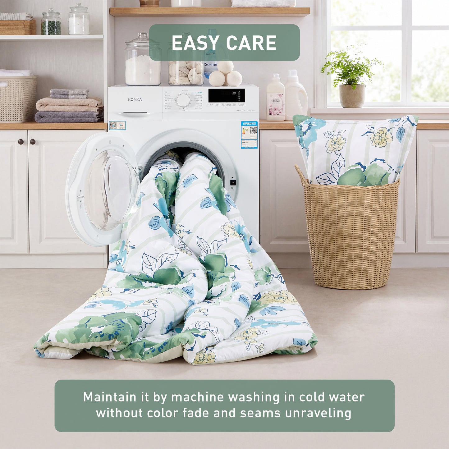 Rosalie Stripe Floral Bedding Comforter Set with Decorative Pillow