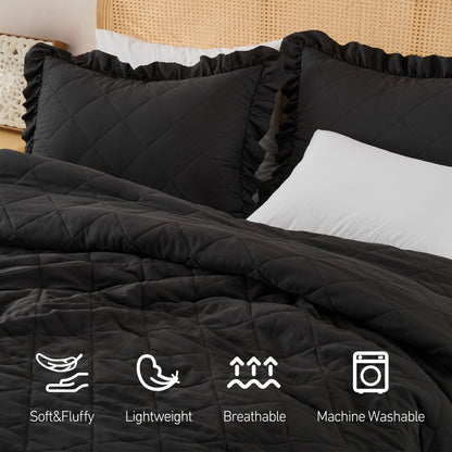 Diamond Quilted Ruffle Comforters Solid Bedding Comforters Sets