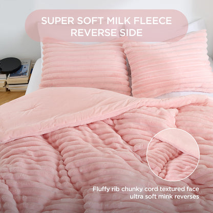 Fluffy Ribbed Plush Comforter Bedding Set