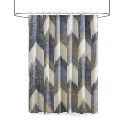 Chevron Shower Curtain 100% Cotton Bathroom Curtain with 12 Button Holes