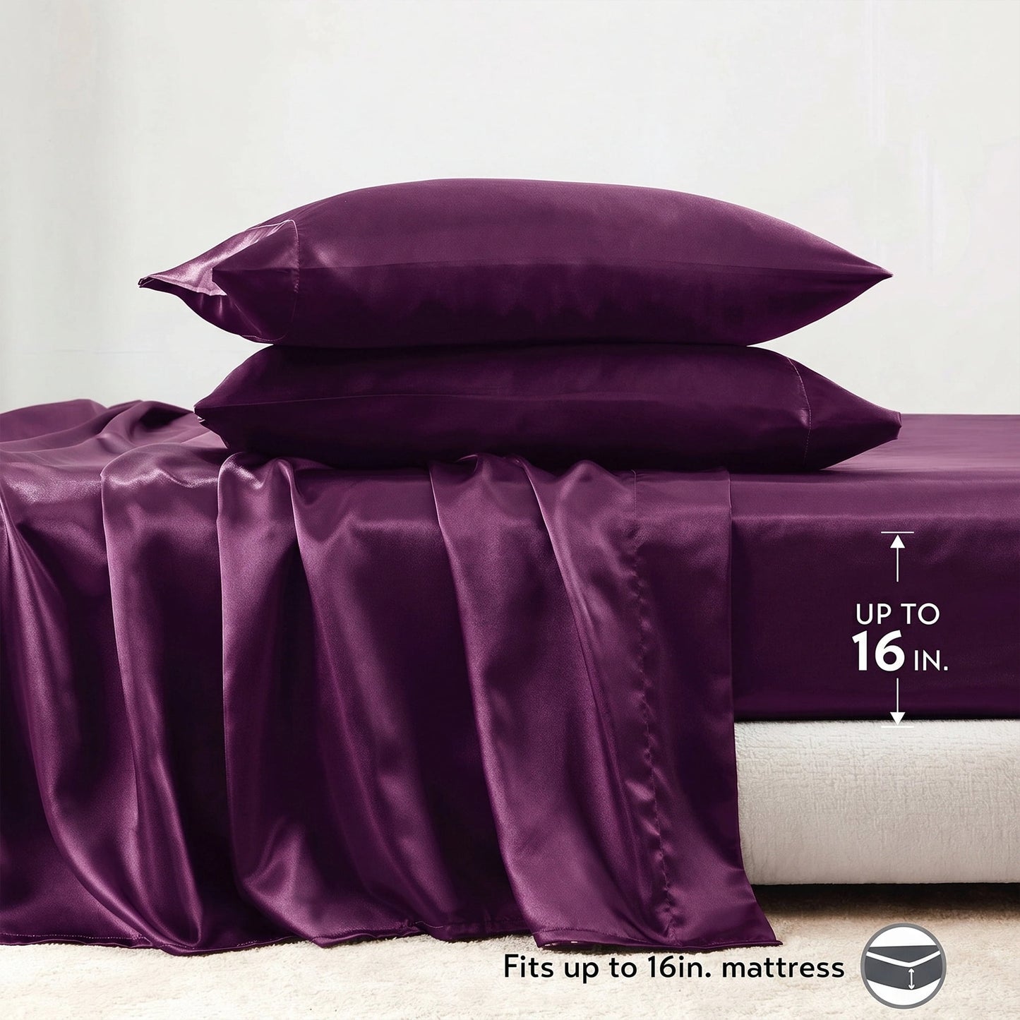 Satin Silky Bedding Sheet Set, Silky Sheen and Cloud-Soft Bed Sheet with Deep-Pocket Fitted Sheet