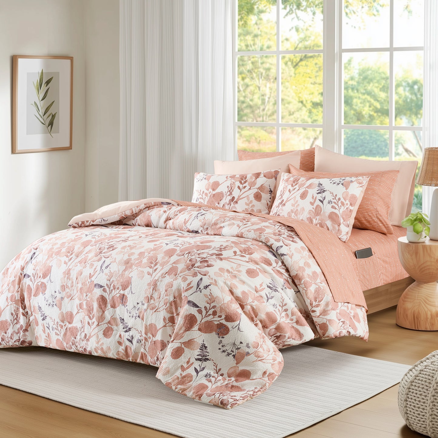 Reversible Floral Comforter Set for Dorm Bedding, Lightweight All Season Comforter Bed Set