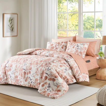 Reversible Floral Comforter Set for Dorm Bedding, Lightweight All Season Comforter Bed Set