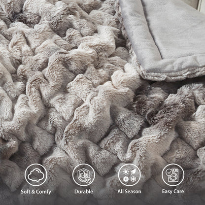 Extra Soft Fuzzy Faux Fur Ombre Reversible Throw Blanket