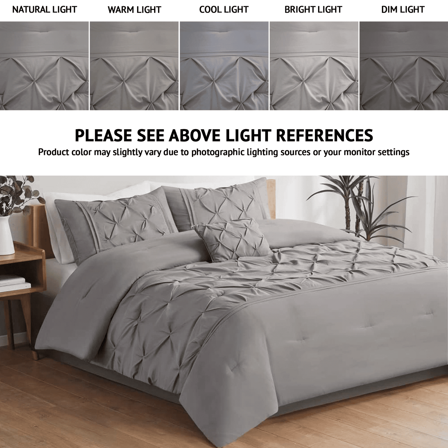 Pintuck Faux Silk Comforter Set with Bed Skirt and Decor Pillow