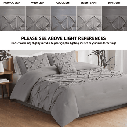 Pintuck Faux Silk Comforter Set with Bed Skirt and Decor Pillow