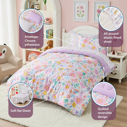 Colorful Dreamy Pink Floral Bedding Comforter with Sheet Set