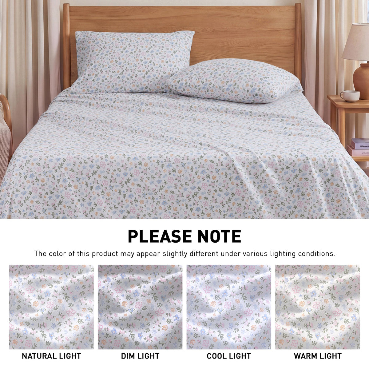 Cotton Flannel Sheet Set, 100% Cotton Bed Sheets Set with Deep Pocket