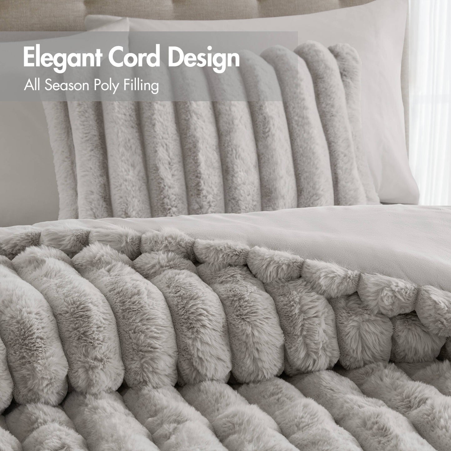 Faux Fur Fluffy Ribbed Bedding Comforter Set