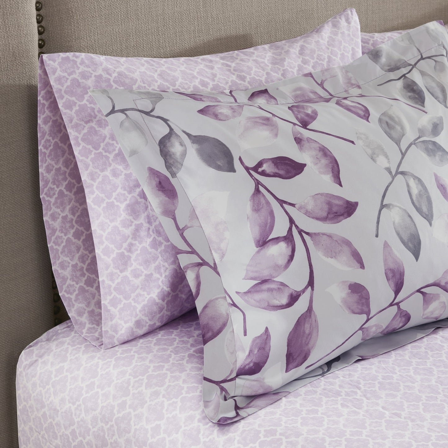 9-Piece Botanical Comforter Set, Cotton Bed in A Bag with Bedskirt,Purple