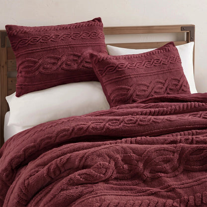 Auraline Jacquard Sherpa Cable Knit Plush Reversible Comforter Set