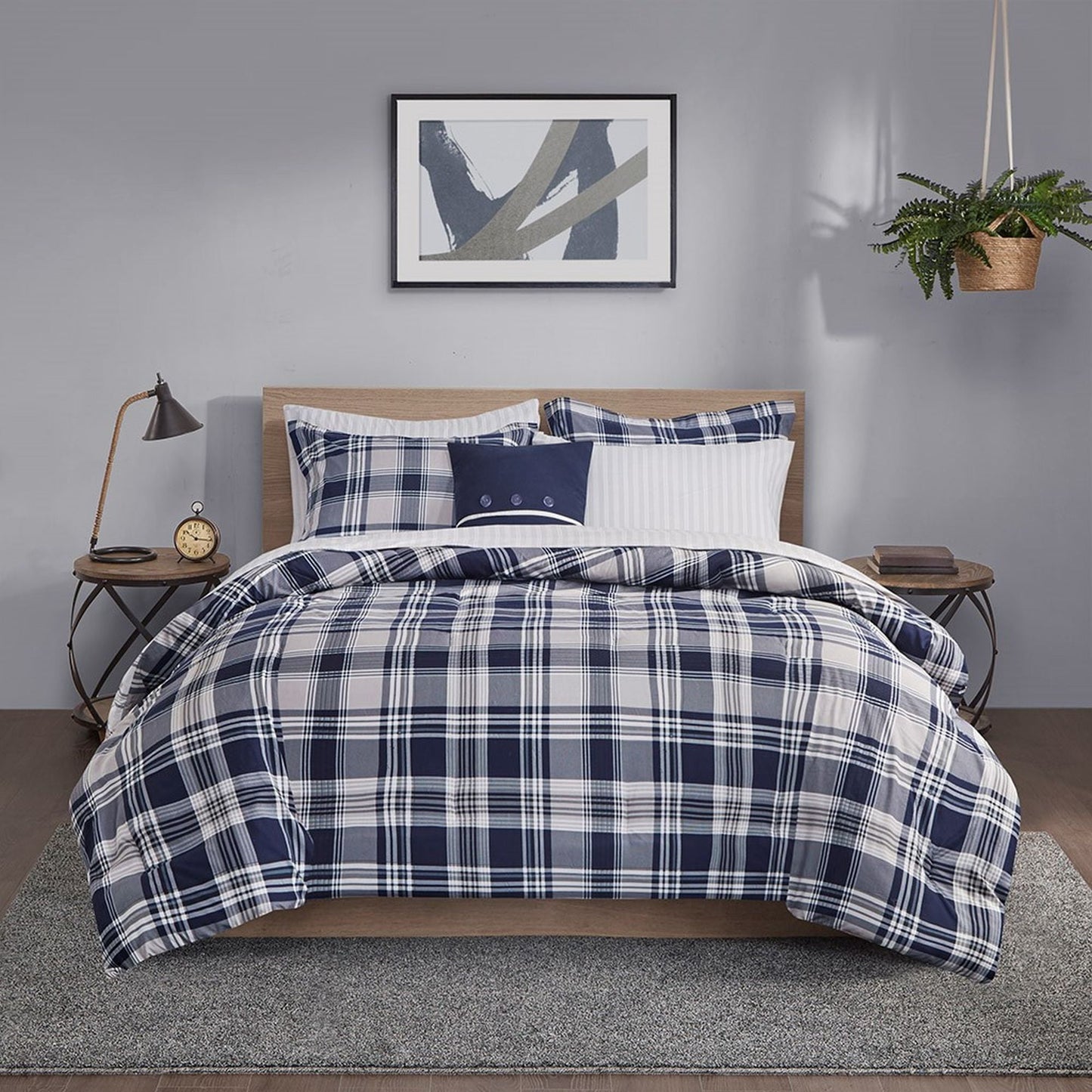 8 Piece Comforter Set with Bed Sheets, Navy