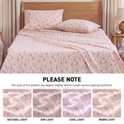 Cotton Flannel Sheet Set, 100% Cotton Bed Sheets Set with Deep Pocket