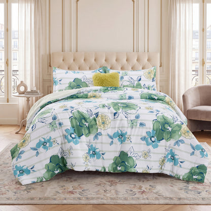 Rosalie Stripe Floral Bedding Comforter Set with Decorative Pillow
