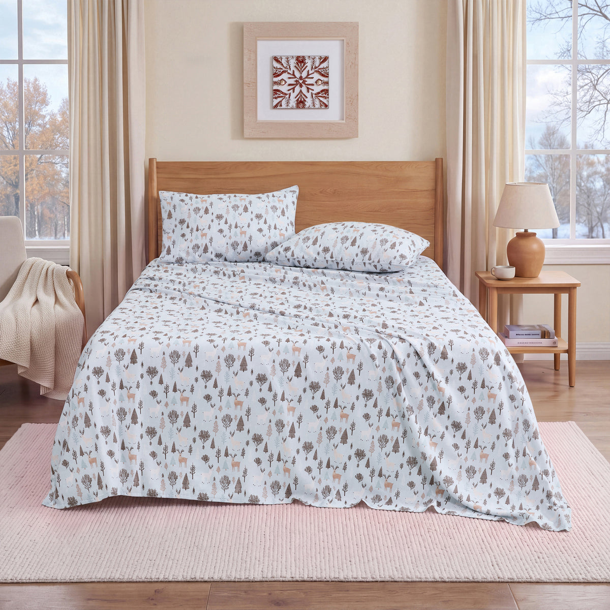Cotton Flannel Sheet Set, 100% Cotton Bed Sheets Set with Deep Pocket
