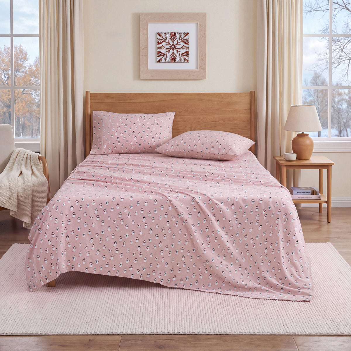 Cotton Flannel Sheet Set, 100% Cotton Bed Sheets Set with Deep Pocket