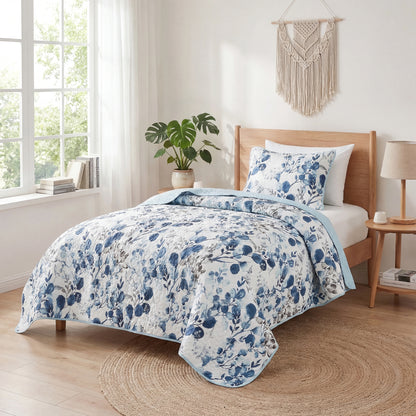 Floral Botanical Garden Style Quilt Bedspread with Sham