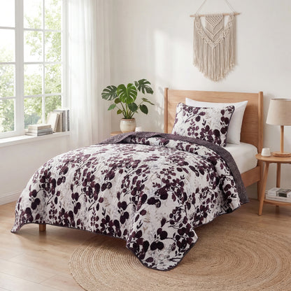 Floral Botanical Garden Style Quilt Bedspread with Sham