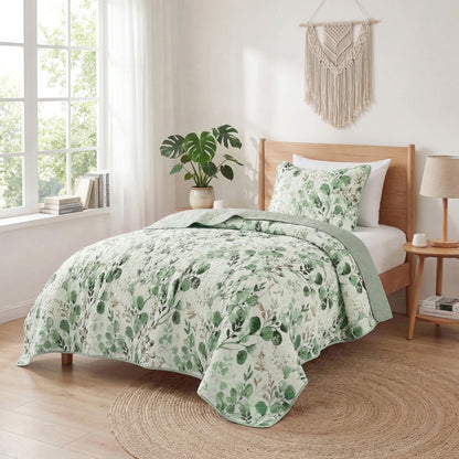 Floral Botanical Garden Style Quilt Bedspread with Sham