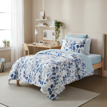 Seersucker Comforter Set with Sheets, Botanical Bed in A Bag