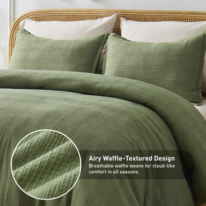Solid Classic Waffle Weave Textured Duvet Cover Set