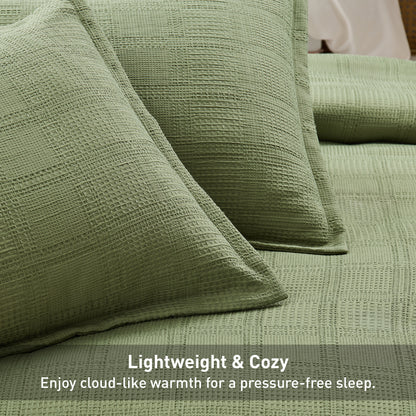 Solid Classic Waffle Weave Textured Duvet Cover Set
