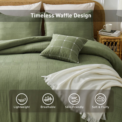 Solid Classic Waffle Weave Textured Duvet Cover Set