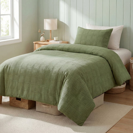 Solid Classic Waffle Weave Textured Duvet Cover Set