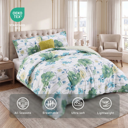 Rosalie Stripe Floral Bedding Comforter Set with Decorative Pillow