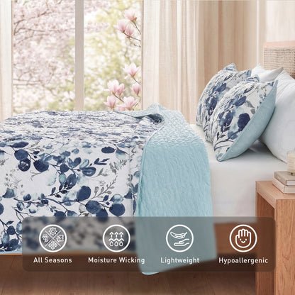 Floral Botanical Garden Style Quilt Bedspread with Sham