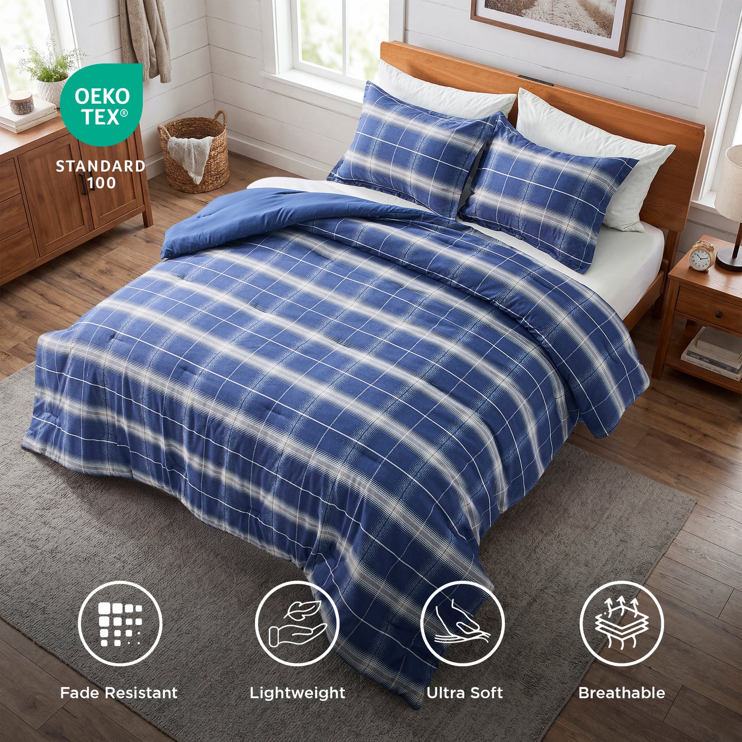 Plaid Reversible Comforter Sets with Pillow Shams