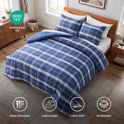 Plaid Reversible Comforter Sets with Pillow Shams