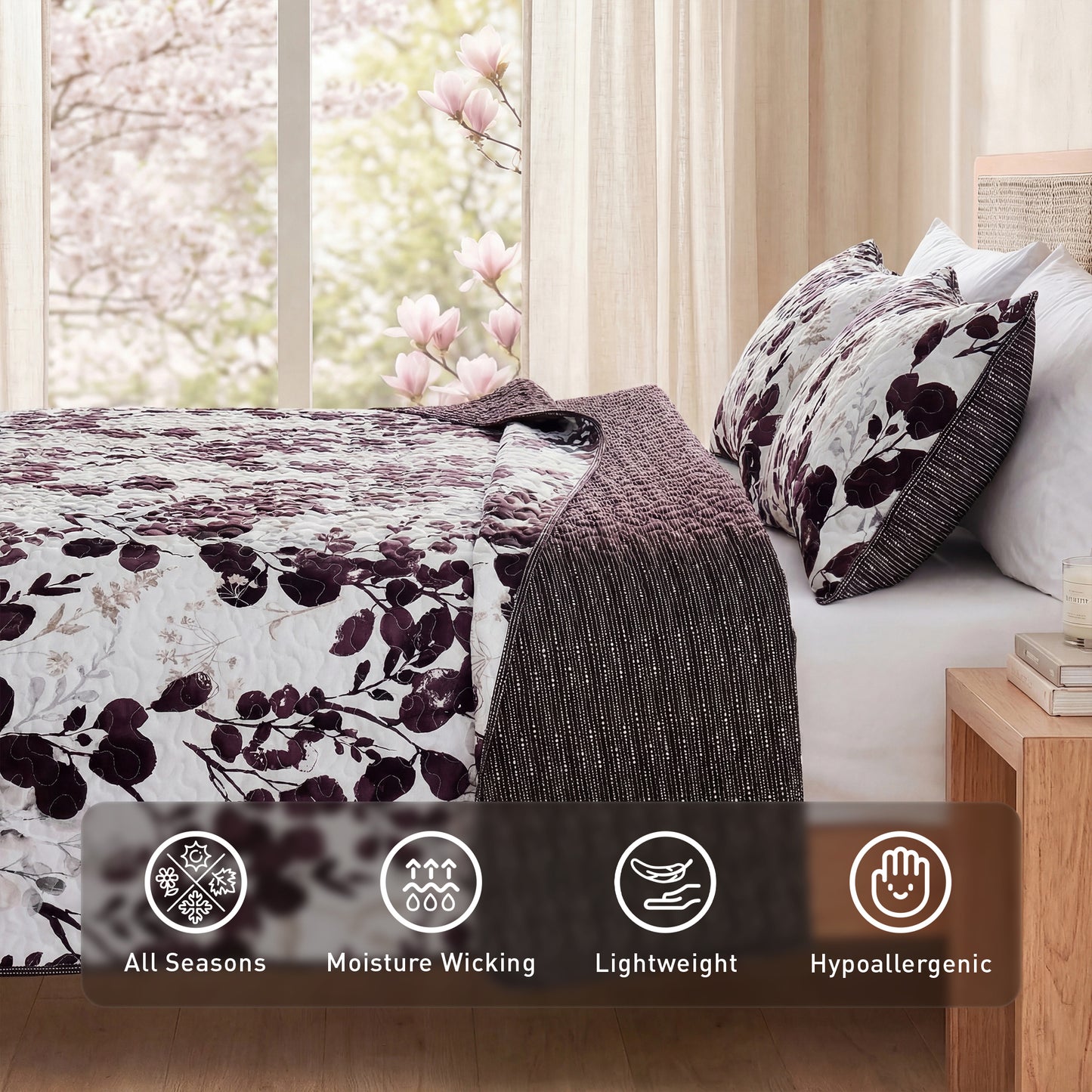 Floral Botanical Garden Style Quilt Bedspread with Sham