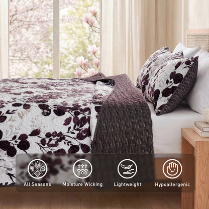Floral Botanical Garden Style Quilt Bedspread with Sham