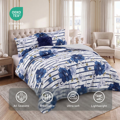 Rosalie Stripe Floral Bedding Comforter Set with Decorative Pillow